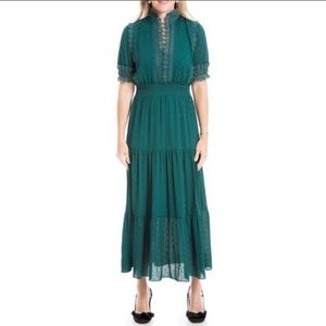 Max Studio Emerald Green Jacquard Maxi Midi Dress with cinched waist